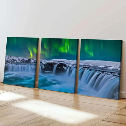 3pcs Snow Scene Aurora and Waterfall Wall Art Set Canvas Framed 60x90cm - High Quality Print 100% Australian Made Wall Canvas Ready to Hang - Bella Home Decor