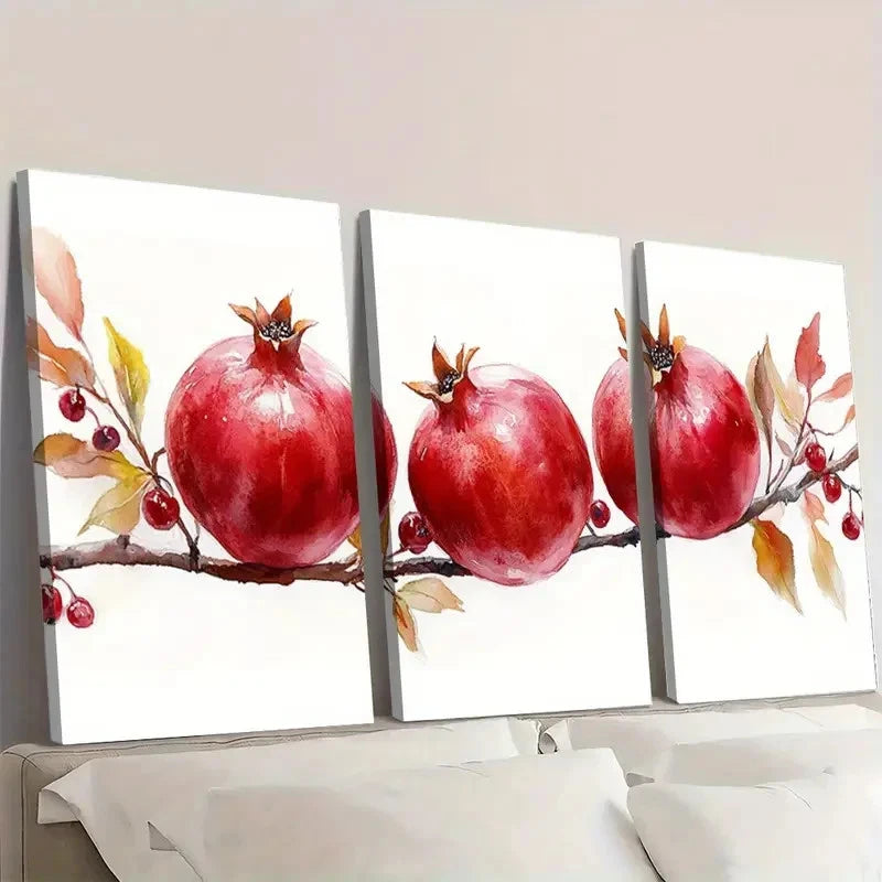 3pcs Pomegranate Painting Fruit PP   Wall Art Set Canvas Framed 60x90cm - High Quality Print 100% Australian Made Wall Canvas Ready to Hang - Bella Home Decor