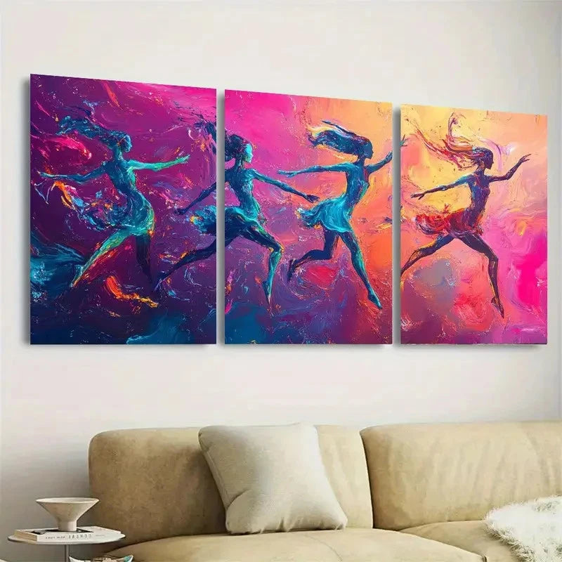 3pcs Abstract Dancer Elegant Blue & Pink Wall Art Set Canvas Framed 50x70cm - High Quality Print 100% Australian Made Wall Canvas Ready to Hang - Bella Home Decor