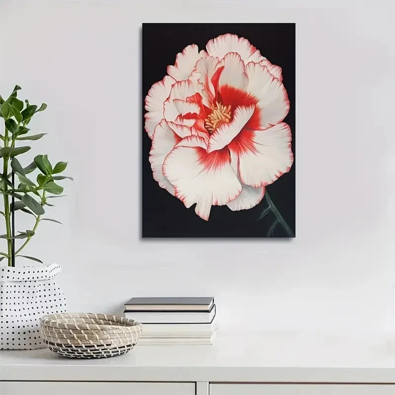 Vibrant Red & White Carnation Painting 40x60cm Metal Print Ready to Hang - Bella Home Decor
