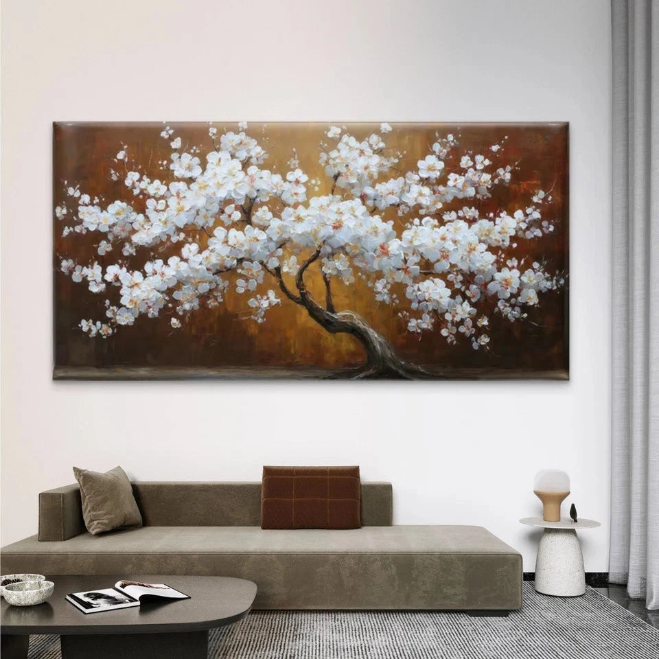 Elegant White Blossom Tree Wall Art Canvas Office Home Room Framed 120x60cm