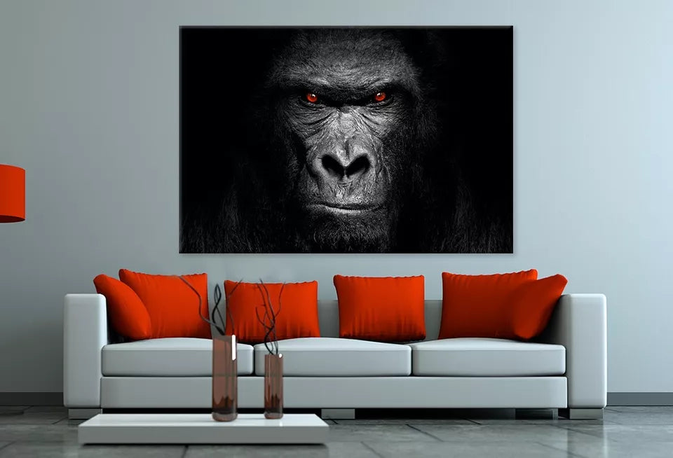 Black & White Gorilla Face Wall Art Decor 100% Australian Made - Bella Home Decor