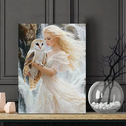 Beautiful Woman with Blonde Hair And a White Dress 40x60cm Metal Print Ready to Hang
