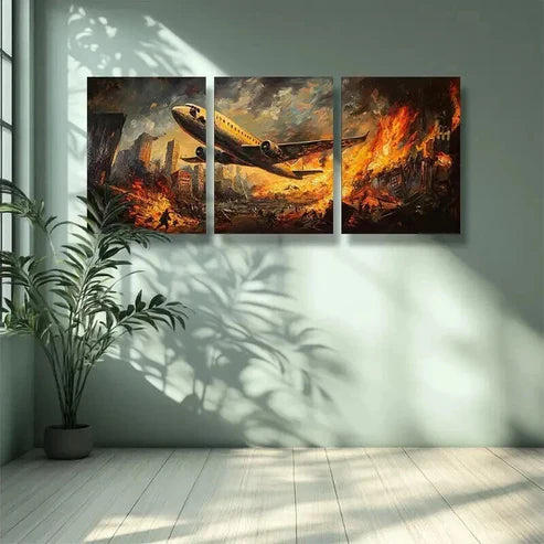 3pcs Battle Scene with Airplanes and Explosions Wall Art Canvas Unframed - High Quality Print 100% Australian Made Wall Canvas - Bella Home Decor