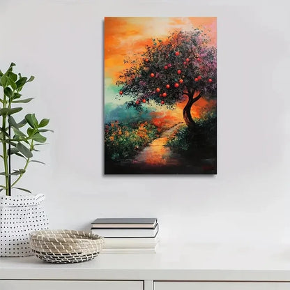 Vibrant Peach Tree Forest with Lush Foliage 40x60cm Metal Print Ready to Hang - Bella Home Decor