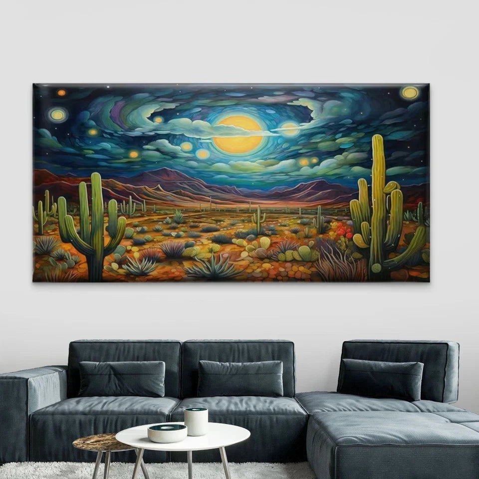 Southwest Desert Night Wall Art Canvas Office Home Room Framed 120x60cm