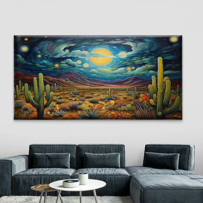 Southwest Desert Night Wall Art Canvas Office Home Room Framed 120x60cm