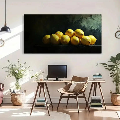 Lemon Modern Dark BG Décor Wall Art Canvas Office Home Room Framed 120x60cm - Bella Home Decor
