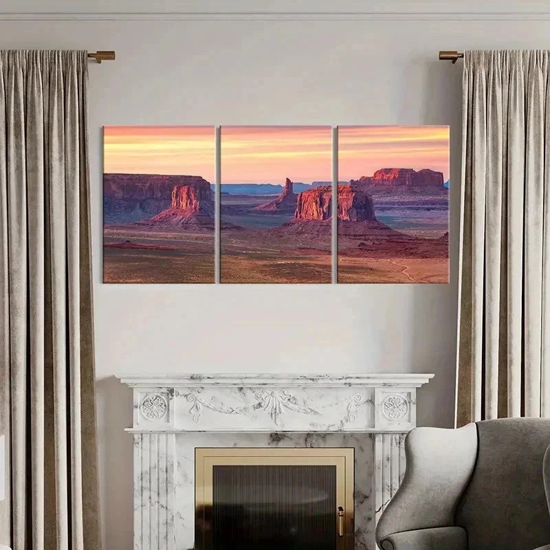 3pcs Mountain Sunset Scene Posters Wall Art Set Canvas Framed 40x60cm - High Quality Print 100% Australian Made Wall Canvas Ready to Hang - Bella Home Decor