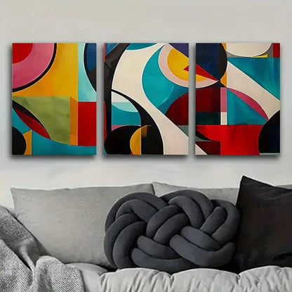 3pcs Colorful Geometric Abstract Painting Wall Art Canvas Unframed - High Quality Print 100% Australian Made Wall Canvas - Bella Home Decor