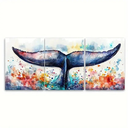 3pcs Whale Tai Sea Life Decor ER Wall Art Set Canvas Framed 60x90cm - High Quality Print 100% Australian Made Wall Canvas Ready to Hang