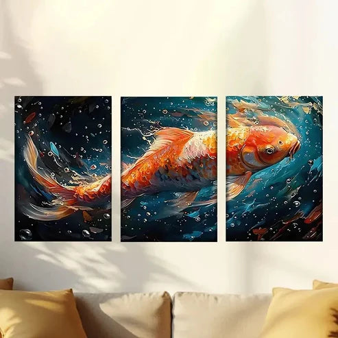 3pcs a Goldfish in Water Wall Art Canvas Unframed - High Quality Print 100% Australian Made Wall Canvas