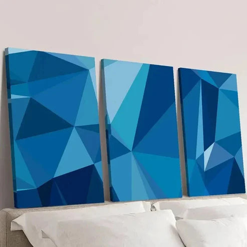3pcs Blue and White Abstract Geometric  Wall Art Set Canvas Unframed - High Quality Print 100% Australian Made Wall Canvas - Bella Home Decor