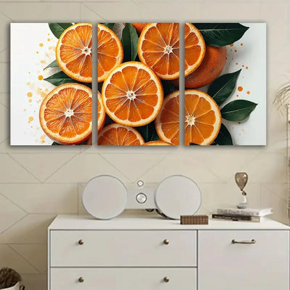 3pcs Orange Slices With Green Leaves Wall Art Set Canvas Framed 50x70cm - High Quality Print 100% Australian Made Wall Canvas Ready to Hang