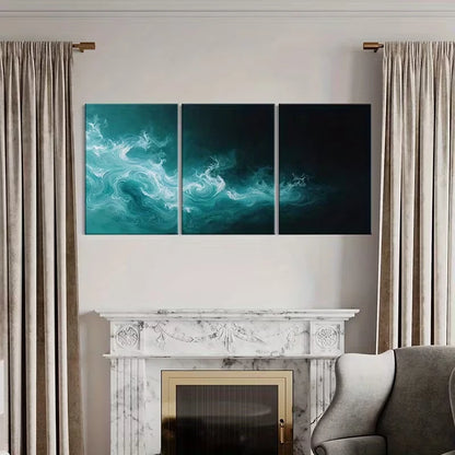 3pcs Abstract Ocean Waves Teal White Swirls  Wall Art Set Canvas Framed 50x70cm - High Quality Print 100% Australian Made Wall Canvas Ready to Hang - Bella Home Decor
