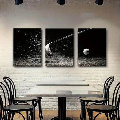 3pcs Black and White Golf Swing Sports Perfect Wall Art Canvas Unframed - High Quality Print 100% Australian Made Wall Canvas - Bella Home Decor