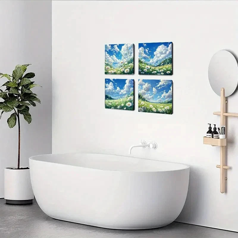 4pcs Vibrant Daisy Field Wall Art Canvas Framed