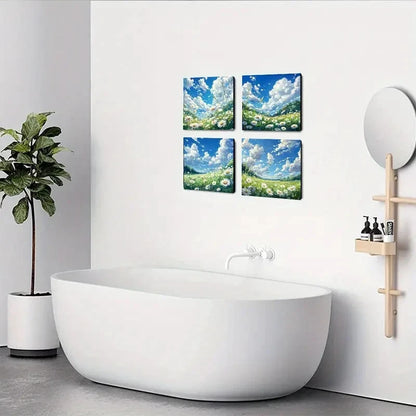 4pcs Vibrant Daisy Field Wall Art Canvas Framed