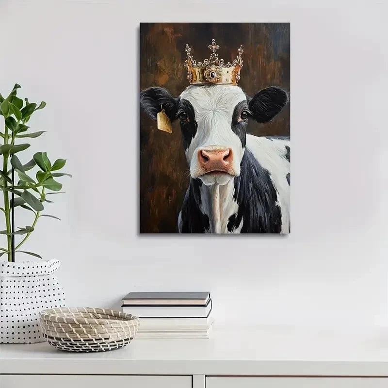 Beautiful Crowned Cow Painting 40x60cm Metal Print Ready to Hang - Bella Home Decor