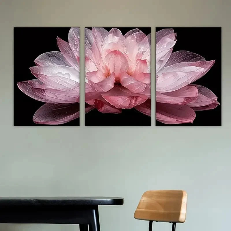 3pcs Pink Lotus Flowers with Water Droplets Wall Art Set Canvas Framed 40x60cm - High Quality Print 100% Australian Made Wall Canvas Ready to Hang - Bella Home Decor