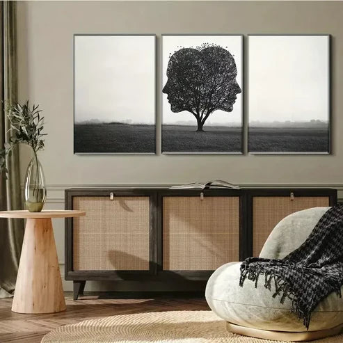 3 PCS Silhouette Tree In Head Triptych Wall Art Set Canvas Unframed - High Quality Print 100% Australian Made Wall Canvas - Bella Home Decor