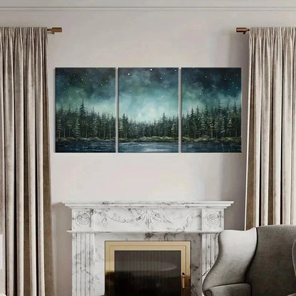 3pcs Starry Night Forest Mystical Landscape Wall Art Set Canvas Framed 50x70cm - High Quality Print 100% Australian Made Wall Canvas Ready to Hang - Bella Home Decor