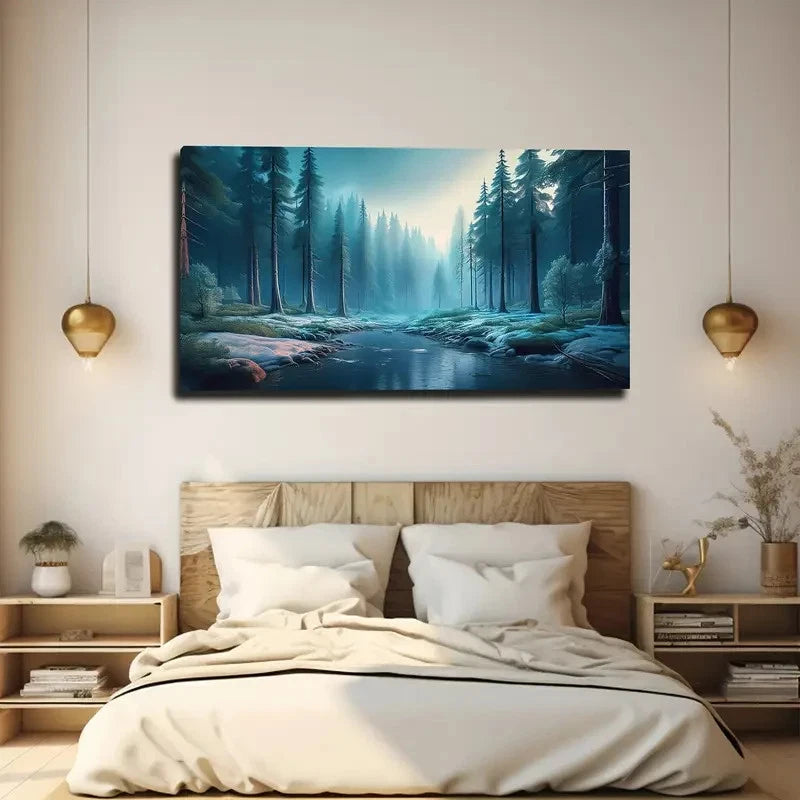Clear Quiet Forest Stream Wall Art Canvas Office Home Room Framed 120x60cm