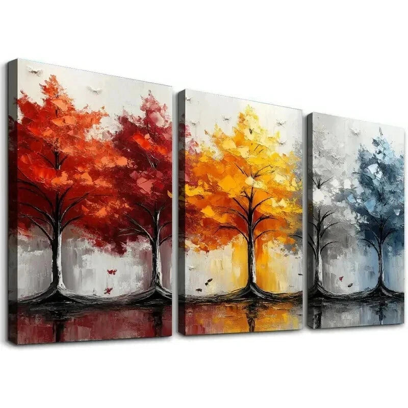 3pcs Colorful Forest Trees Painting Wall Art Set Canvas Framed 60x90cm - High Quality Print 100% Australian Made Wall Canvas Ready to Hang