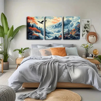 3pcs Red Foliage Mountain Landscape Wall Art Set Canvas Unframed - High Quality Print 100% Australian Made Wall Canvas