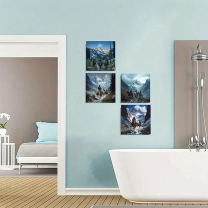 4pcs Vintage Western Native American Wall Art Canvas Framed