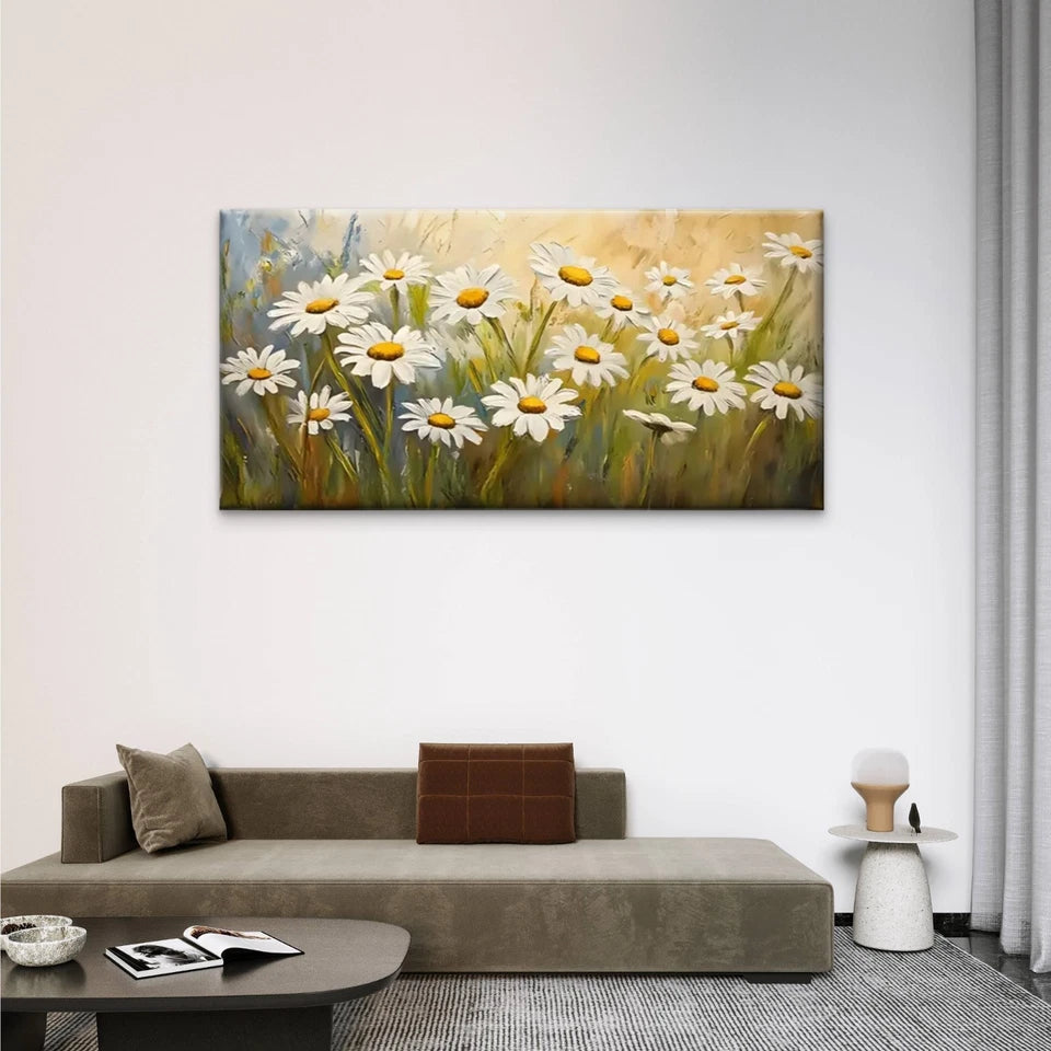 The Little Daisies Flowers Wall Art Canvas Office Home Room Framed 120x60cm