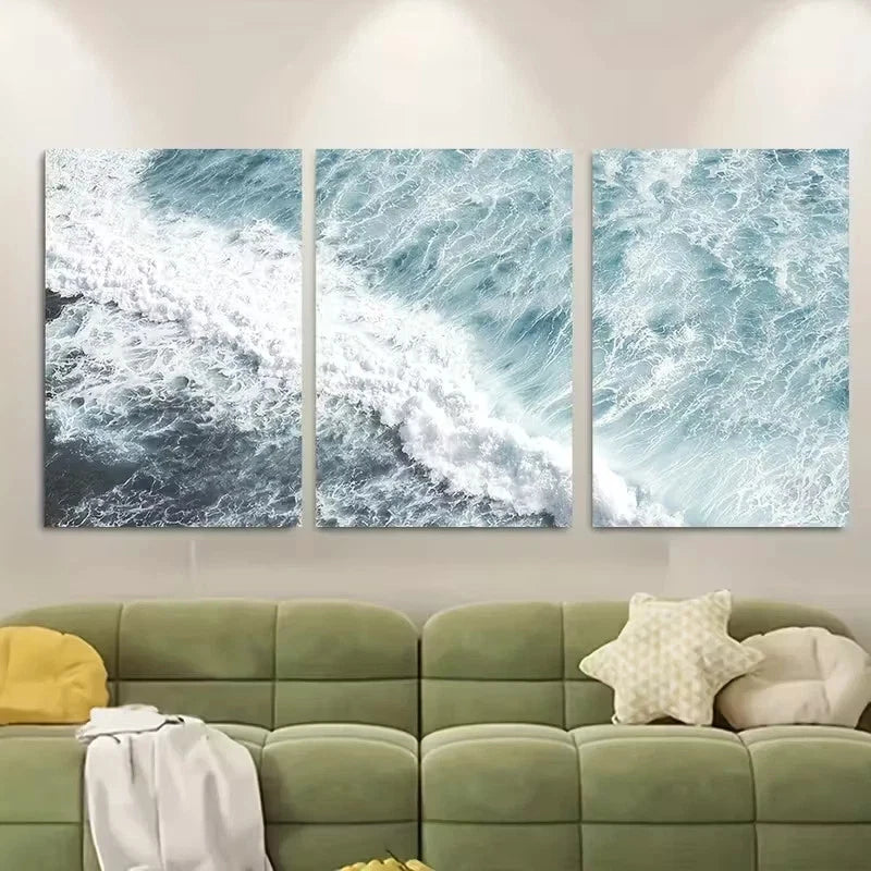 3pcs Ocean Wave Aerial Beach Waves Wall Art Set Canvas Framed 40x60cm - High Quality Print 100% Australian Made Wall Canvas Ready to Hang
