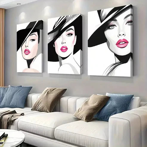 3pcs Modern Chic Fashion Muse Triptych Wall Art Set Wall Art Canvas Unframed - High Quality Print 100% Australian Made Wall Canvas