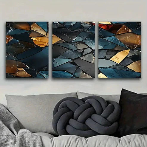 3pcs Dark Blue Agate Slice Wall Art Set Canvas Unframed - High Quality Print 100% Australian Made Wall Canvas - Bella Home Decor