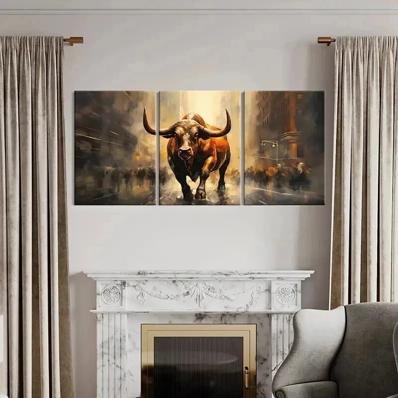 3pcs Abstract Aesthetic Charging Bull Wall Art Set Canvas Framed 40x60cm - High Quality Print 100% Australian Made Wall Canvas Ready to Hang - Bella Home Decor