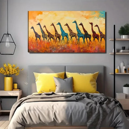 Giraffe Family Suitable Wall Art Canvas Office Home Room Framed 120x60cm