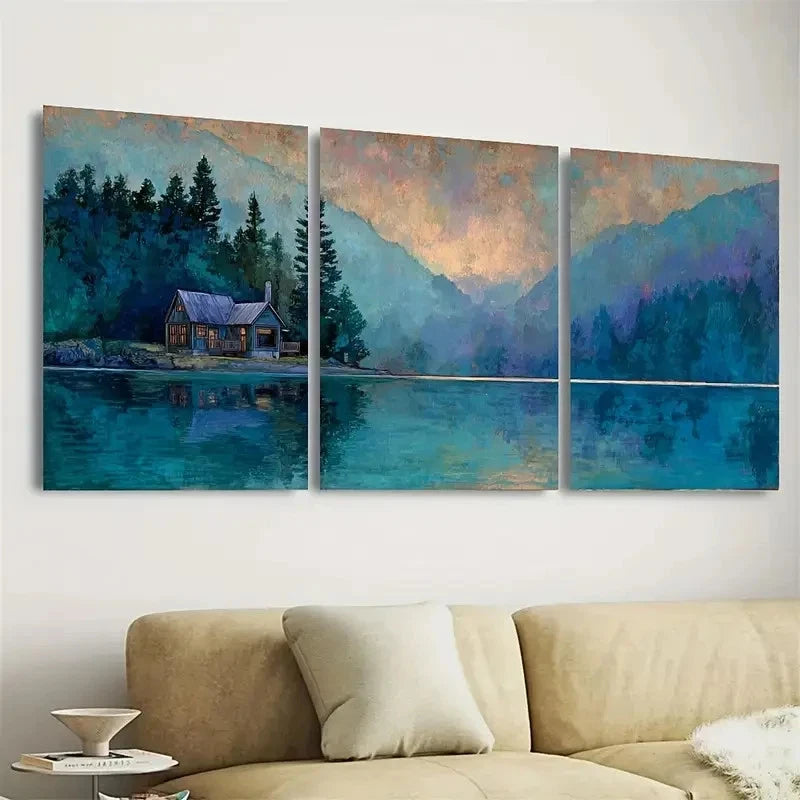 3pcs Echoing Lake Wall Art Set Canvas Framed 60x90cm - High Quality Print 100% Australian Made Wall Canvas Ready to Hang - Bella Home Decor