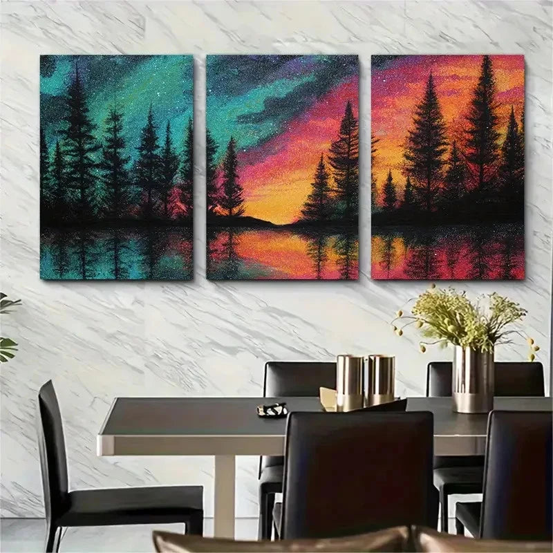 3pcs Starry Night & Sunrise Forest Décor Perfect Wall Art Set Canvas Framed 40x60cm - High Quality Print 100% Australian Made Wall Canvas Ready to Hang