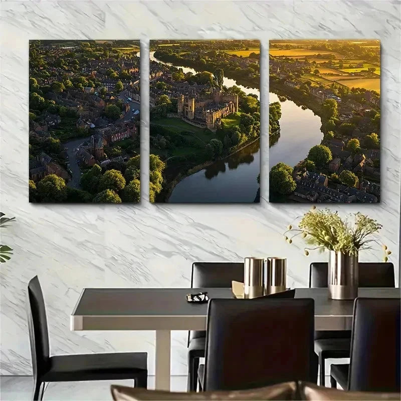 3pcs Historic Shropshire Landscape Perfect Wall Art Set Canvas Framed 50x70cm - High Quality Print 100% Australian Made Wall Canvas Ready to Hang