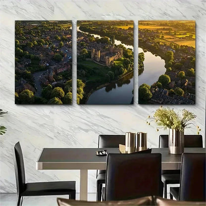 3pcs Historic Shropshire Landscape Perfect Wall Art Set Canvas Framed 50x70cm - High Quality Print 100% Australian Made Wall Canvas Ready to Hang