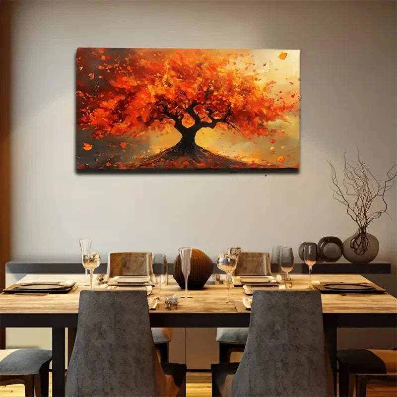 Thick Tree with Red Leaves Wall Art canvas office home room framed 120x60cm