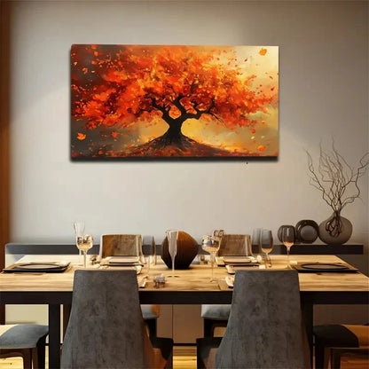 Thick Tree with Red Leaves Wall Art canvas office home room framed 120x60cm