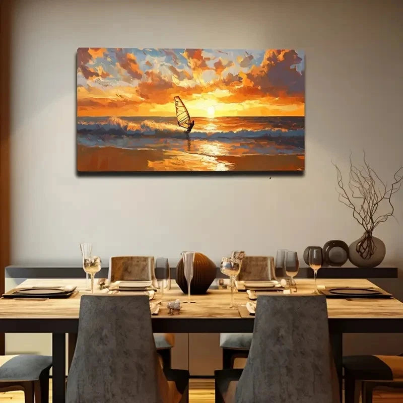 Sunset Sailboat Décor Sailboat Wall Art Canvas Office Home Room Framed 120x60cm