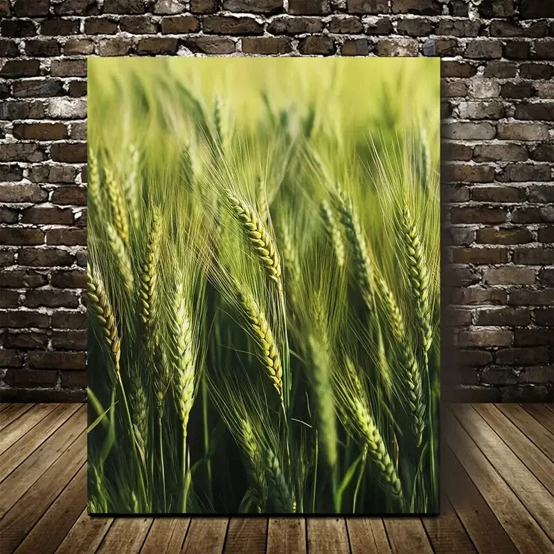 Beautiful Green Wheat Grassland Vibrant Painting 40x60cm Metal Print Ready to Hang - Bella Home Decor