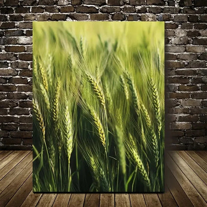 Beautiful Green Wheat Grassland Vibrant Painting 40x60cm Metal Print Ready to Hang - Bella Home Decor
