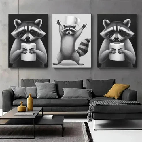 3pcs Raccoon Canvas Wall Art Canvas Unframed - High Quality Print 100% Australian Made Wall Canvas