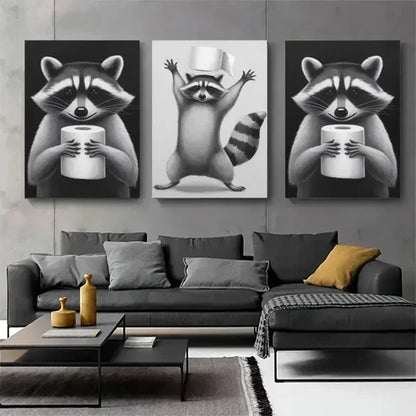 3pcs Raccoon Canvas Wall Art Canvas Unframed - High Quality Print 100% Australian Made Wall Canvas