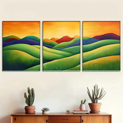 3pcs Colorful Rolling Hills Landscape Perfect Wall Art Set Canvas Framed 40x60cm - High Quality Print 100% Australian Made Wall Canvas Ready to Hang - Bella Home Decor