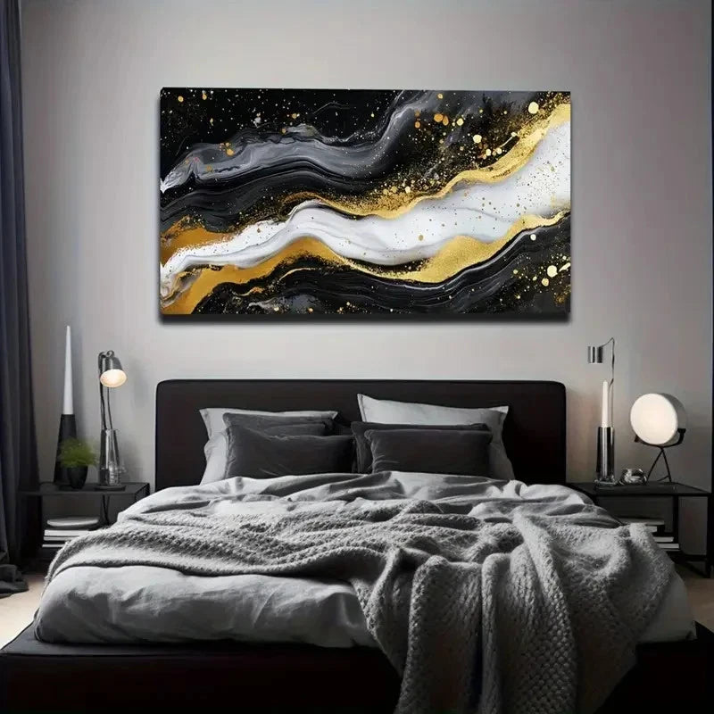 Golden Marble Design Golden Wall Art Canvas Office Home Room Framed 120x60cm