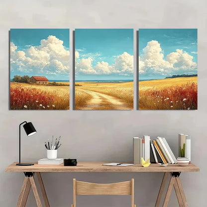 3pcs Cloudy Sky Landscape Vintage Wall Art Set Canvas Unframed - High Quality Print 100% Australian Made Wall Canvas - Bella Home Decor